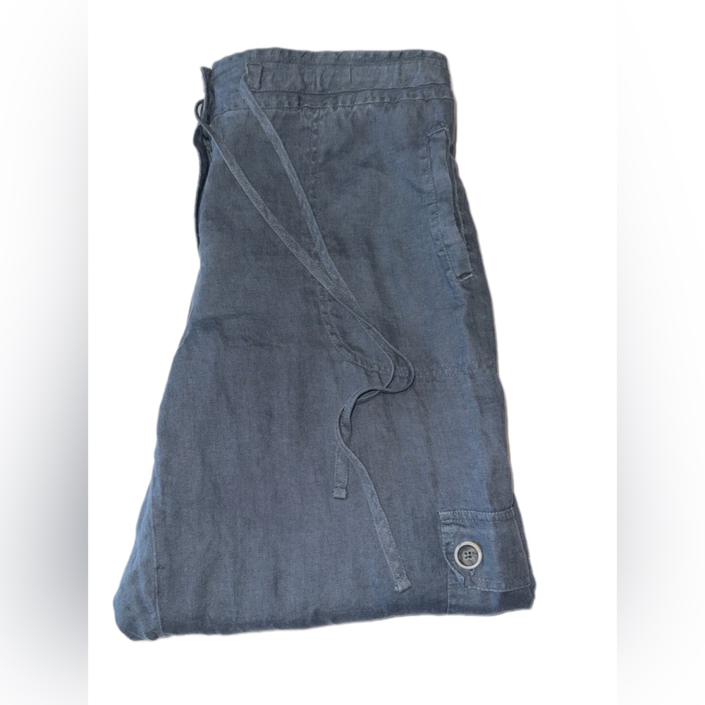 Hot Cotton Linen Cargo Pants Women’s Medium Gray Drawstring Utility outdoor - Picture 6 of 11